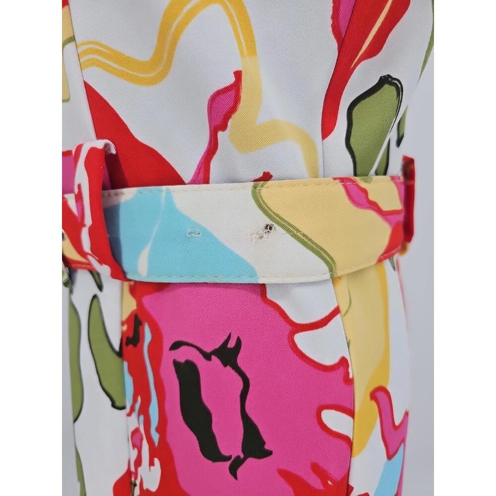 ILE New York Belted Shift Dress 10 Multicolor Retro Abstract Floral Print